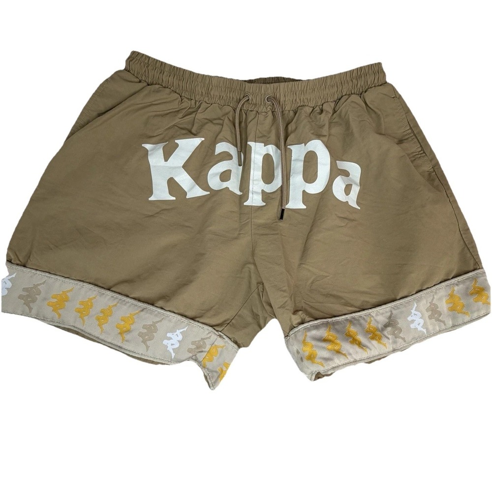 Kappa Authentic Banda Men's Shorts XXL Tan Khaki Logo‎ Tape Trim Drawstrings 2X